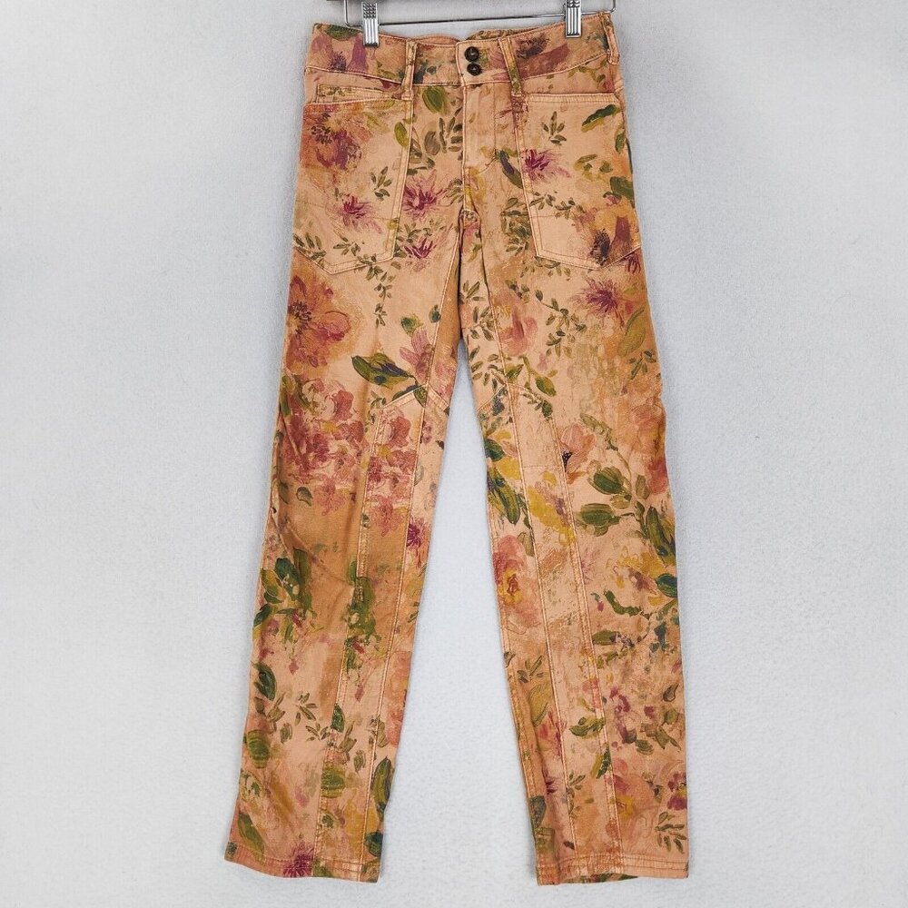 Pilcro Jeans Womens 24 Tan Orange The Wanderer Floral Low Rise Anthropologie